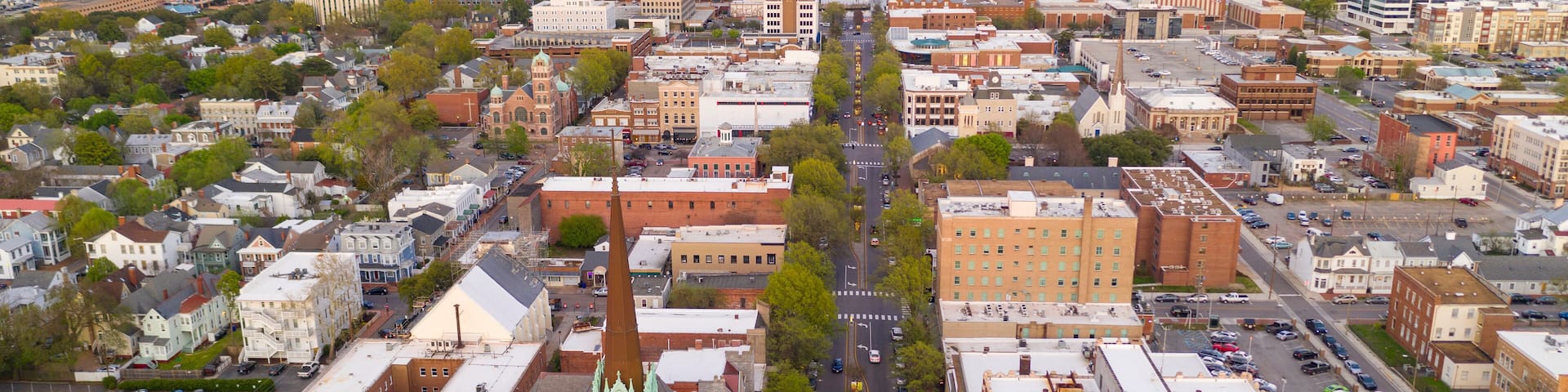 Aerial View over Portsmouth Virginia Across the Elizabeth River to Norfolk