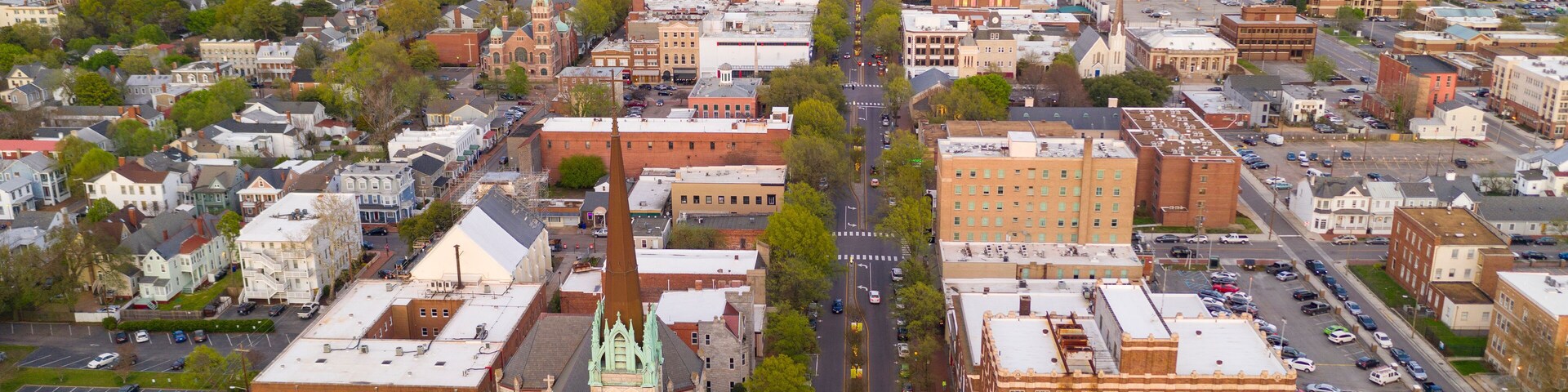 Aerial View over Portsmouth Virginia Across the Elizabeth River to Norfolk