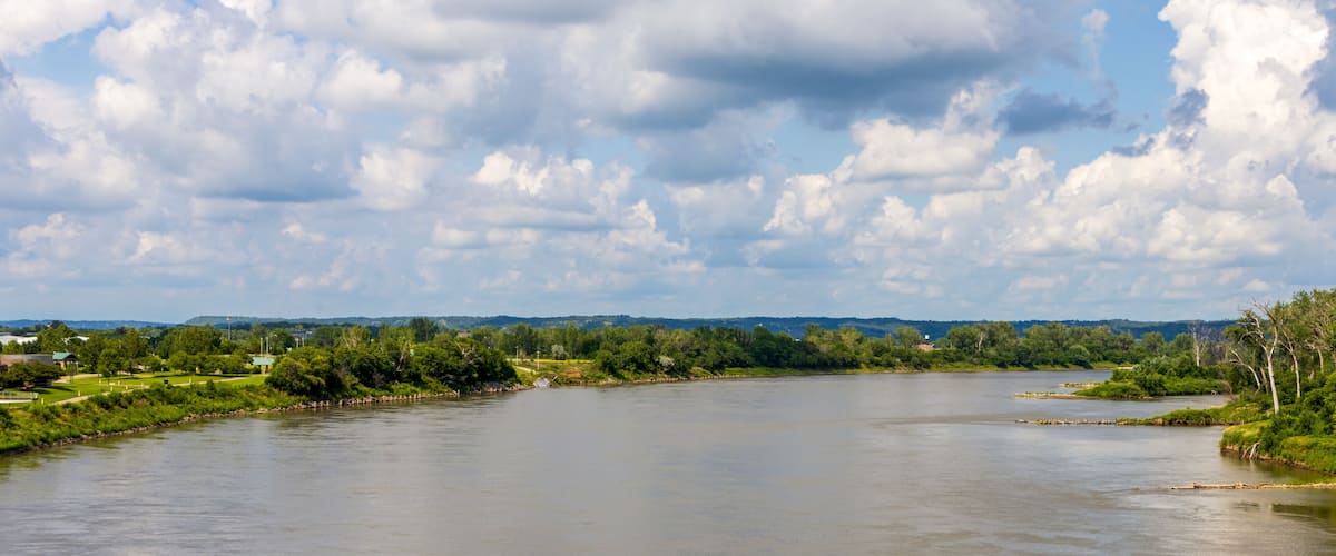 Scenic Missouri River Landscape viewed from Bob Kerrey Pedestrian Bridge, Omaha, Nebraska