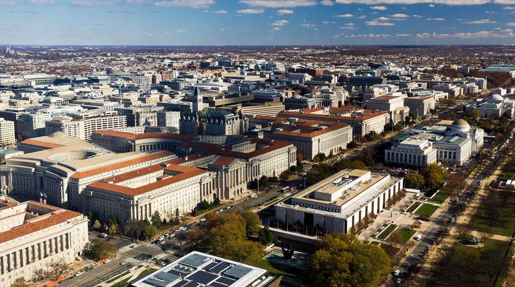 Aerial photo overlooking the Penn Quarter, Constitution Avenue & north-side of the Mall, District of Columbia