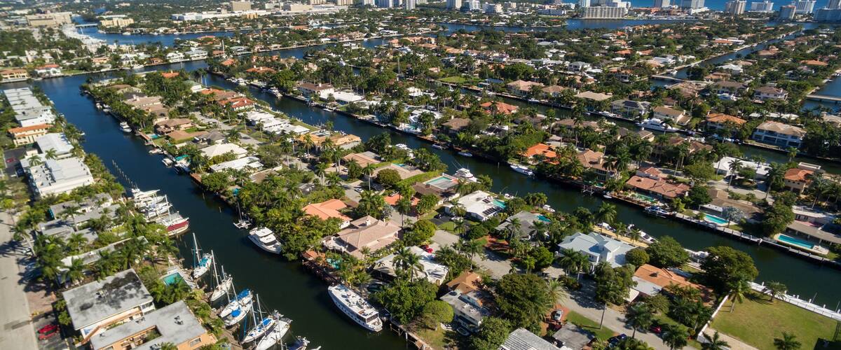 Aerial view of Fort Lauderdale Las Olas Isles, Florida, USA