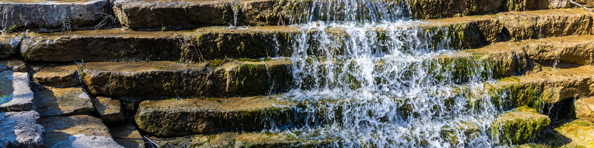 Small Waterfall on Detention Dam on Pepper Creek, Crossroads Park, Temple, Texas, USA