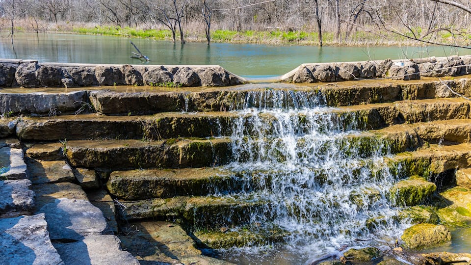 Small Waterfall on Detention Dam on Pepper Creek, Crossroads Park, Temple, Texas, USA