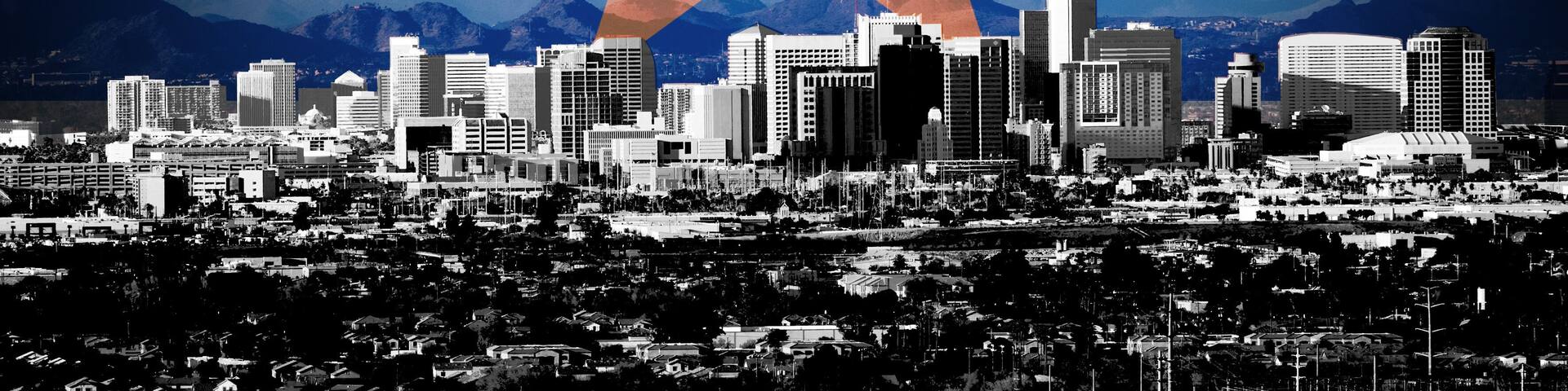 Arizona Flag over Phoenix Skyline Stylized Panorama