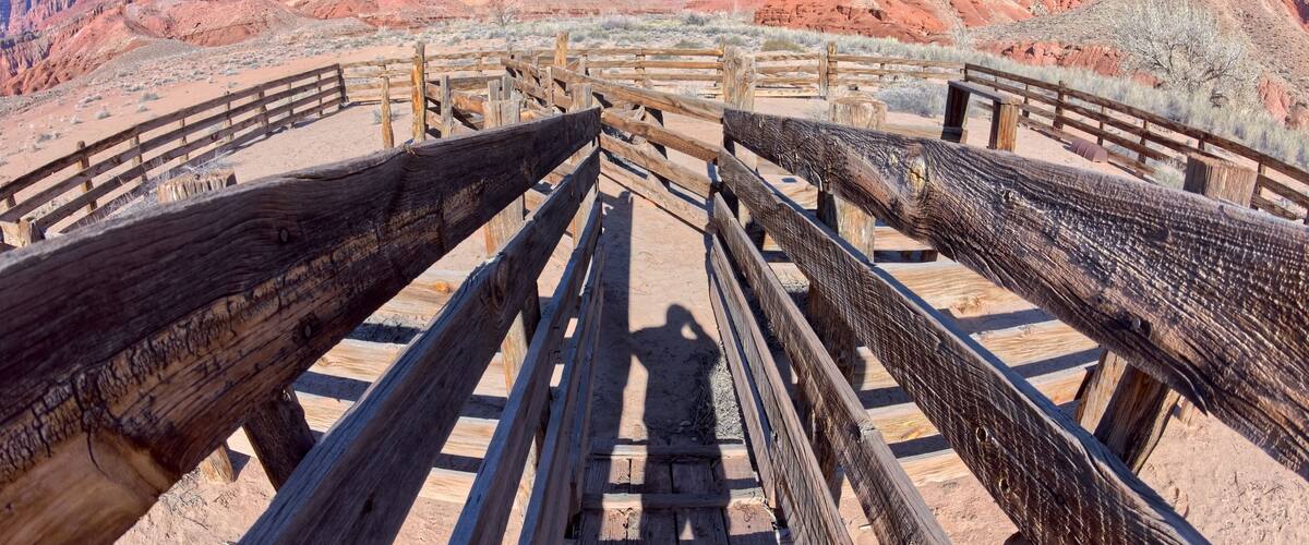 The cattle corral of Lonely Dell Ranch at Glen Canyon Recreation Area Arizona. The ranch is managed by the National Park Service. No property release needed.