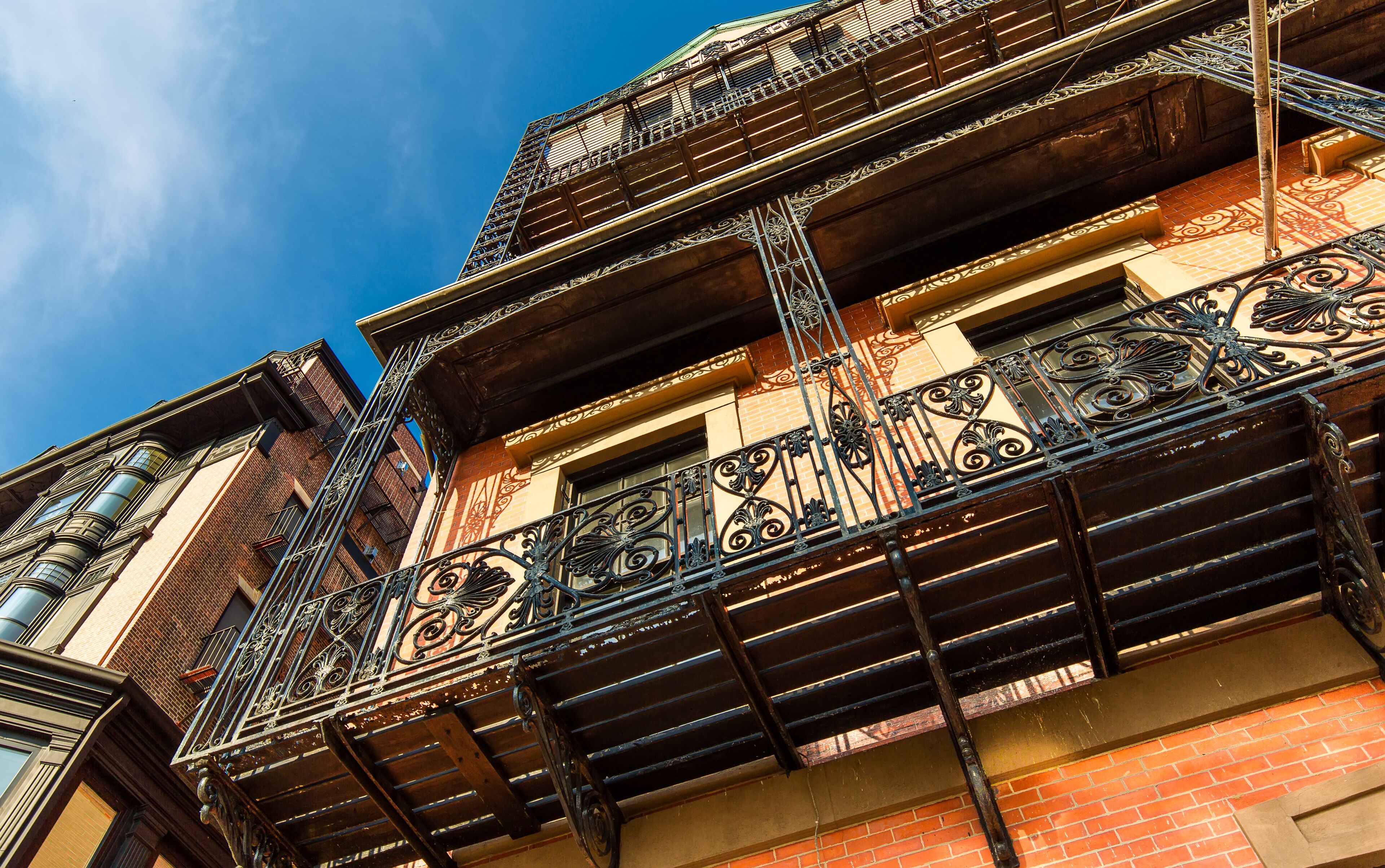Boston architecture and houses in historic center close to landmark Beacon Hill