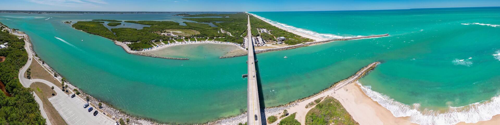 Panoramic view over Sebastian Inlet in Brevard County on Florida's Space Coast