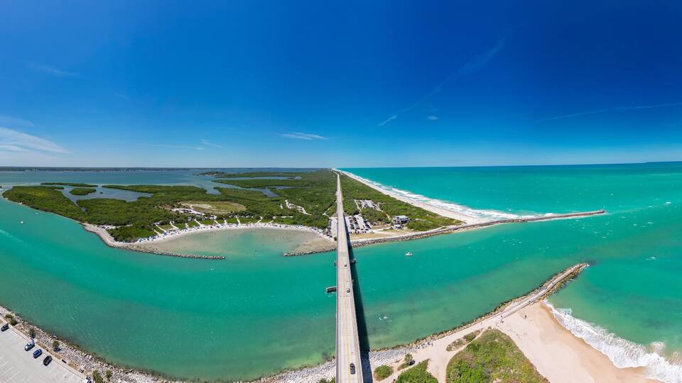 Panoramic view over Sebastian Inlet in Brevard County on Florida's Space Coast