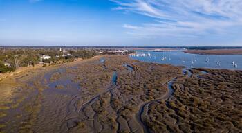 180 degreen aerial panorama of coastal town