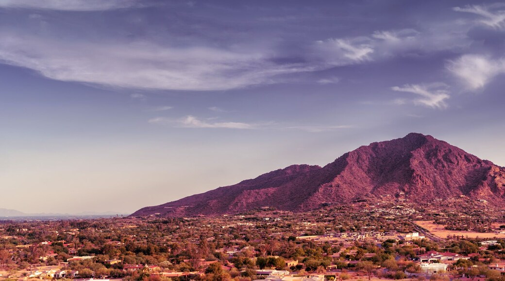 Scottsdale, Phoenix Arizona,Large scale extra wide high detail view of the Valley of the Sun with Camelback Mountain as focal point on a warm beautiful sunny Spring afternoon.