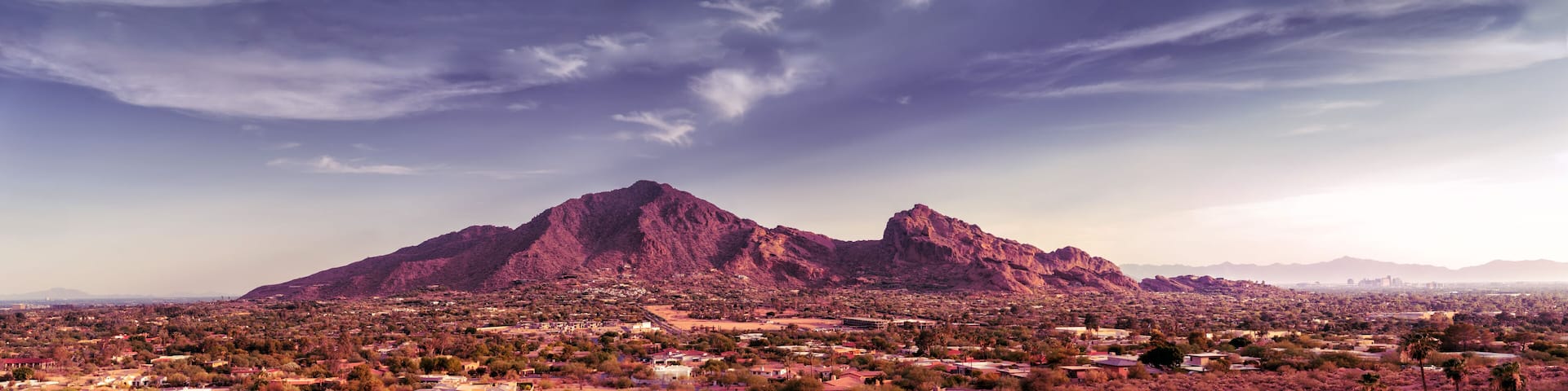 Scottsdale, Phoenix Arizona,Large scale extra wide high detail view of the Valley of the Sun with Camelback Mountain as focal point on a warm beautiful sunny Spring afternoon.