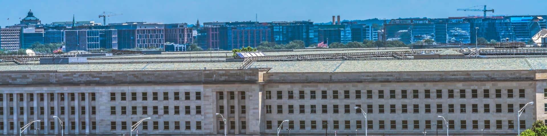 Airplane flying over Pentagon, Washington DC.
