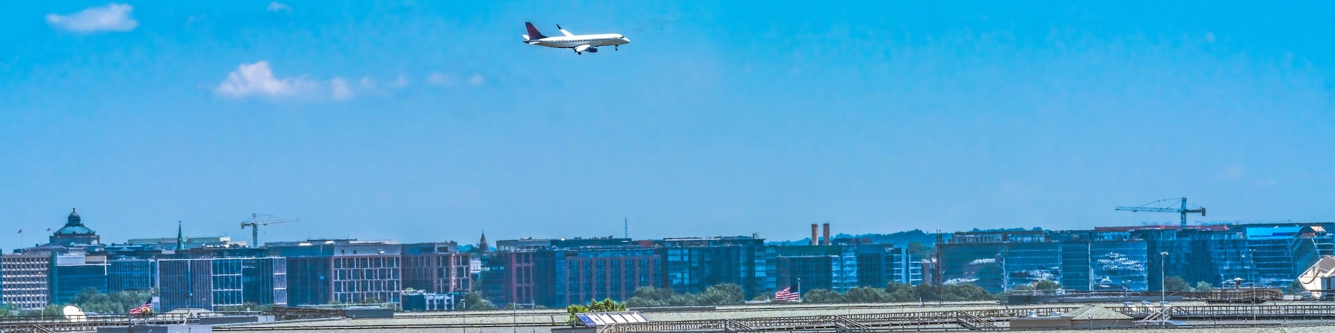 Airplane flying over Pentagon, Washington DC.