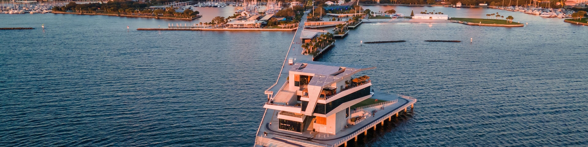 The St. Petersburg Pier, officially known as the St. Pete Pier during sunrise.