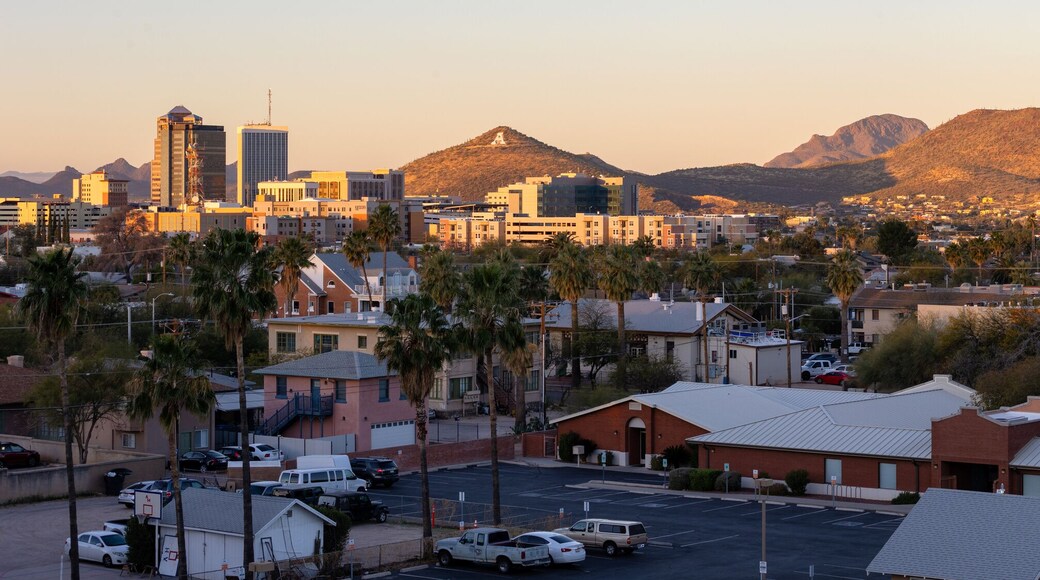 Tucson skyline at dawn with morning sun lighting the mountains