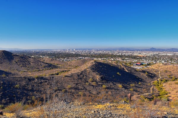 South Mountain Park and Preserve Views from Pima Canyon Hiking Trail, Phoenix, Southern Arizona desert. United States.