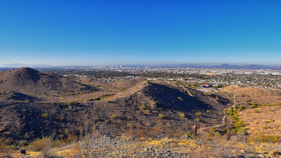 South Mountain Park and Preserve Views from Pima Canyon Hiking Trail, Phoenix, Southern Arizona desert. United States.