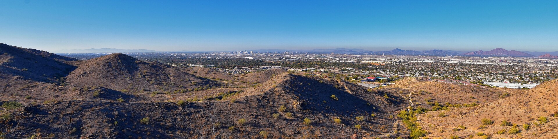 South Mountain Park and Preserve Views from Pima Canyon Hiking Trail, Phoenix, Southern Arizona desert. United States.