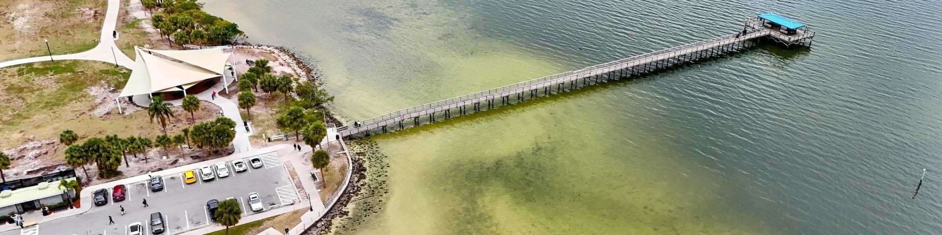 A drone photo of the beautiful Safety Harbor Spa and Resort, Tampa Bay, Florida.