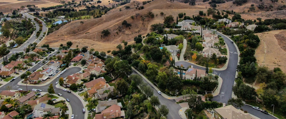 Top view of Calabasas, CA. Lost Hills. Malibu Canyon.