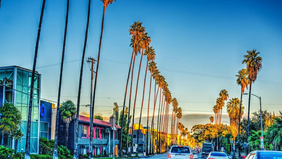 Colorful dusk on Sunset boulevard