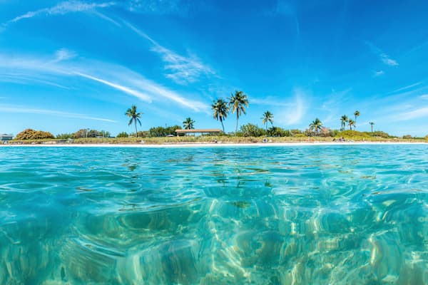 Panoramic picture of Sandspur Beach on Florida Keys in spring during daytime