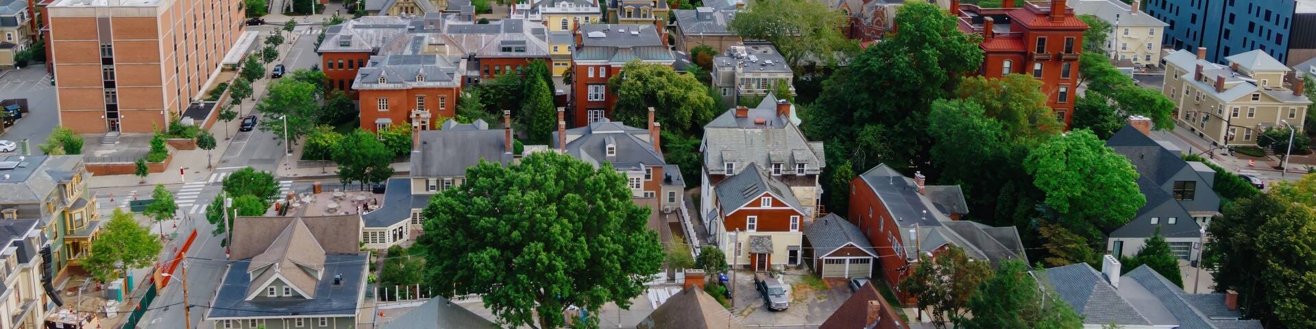 Brown University campus and the First Church of Christ, Scientist in College Hill, Providence, Providence, Rhode Island, United States.