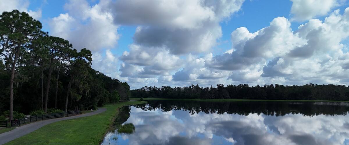 Drone photos of Cummingham Park and reflections on the lakes