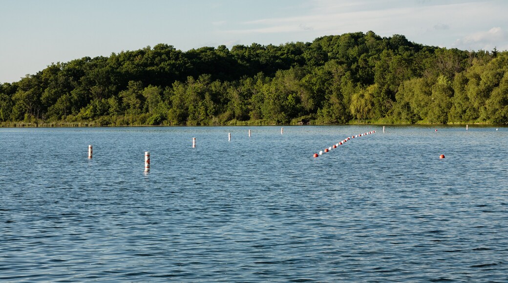 Buoys guard the swimming beach, within the Pike Lake Unit, Kettle Moraine State Forest, Hartford, Wisconsin