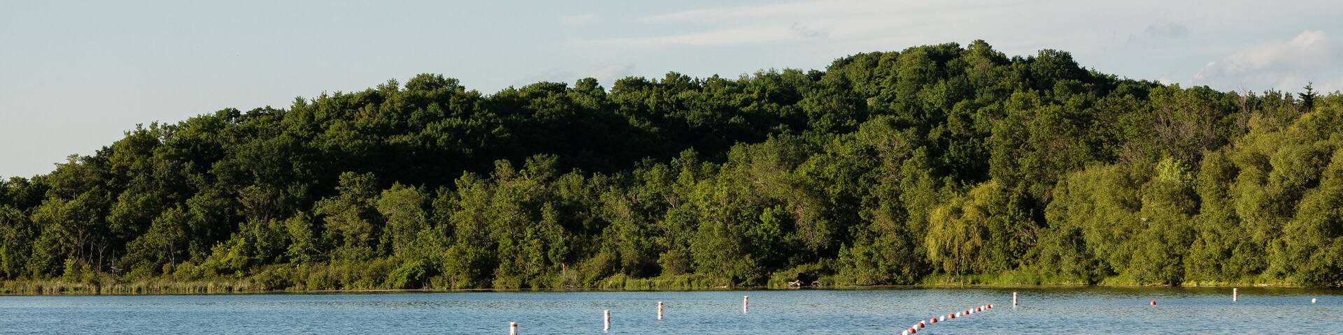 Buoys guard the swimming beach, within the Pike Lake Unit, Kettle Moraine State Forest, Hartford, Wisconsin