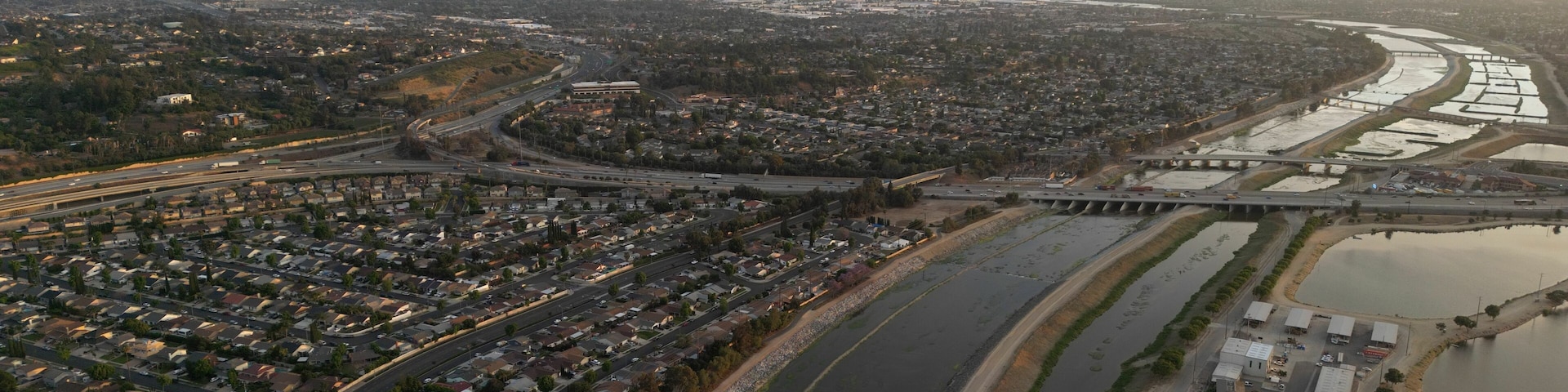 Aerial view of Anaheim Hills, California, with the Santa Ana River visible nearby