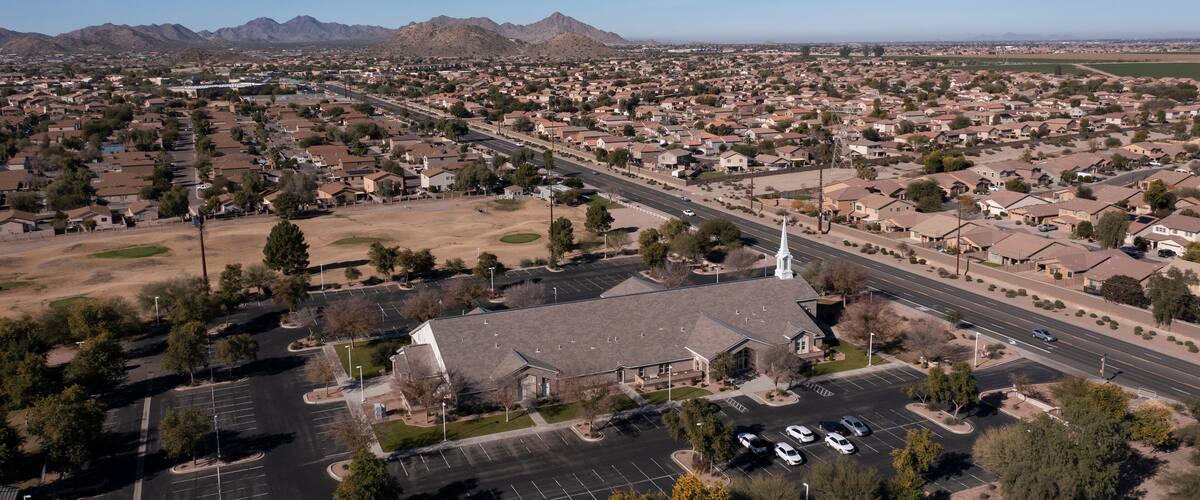 Daytime aerial view of the city of San Tan Valley, Arizona, USA.