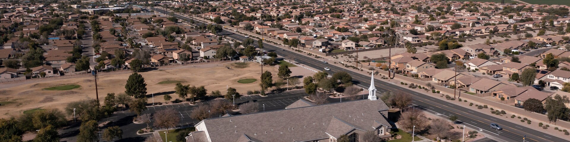 Daytime aerial view of the city of San Tan Valley, Arizona, USA.