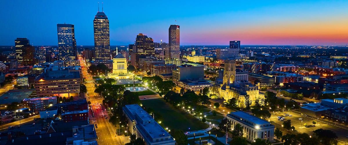 Aerial Twilight Cityscape of Indianapolis with Historic Buildings