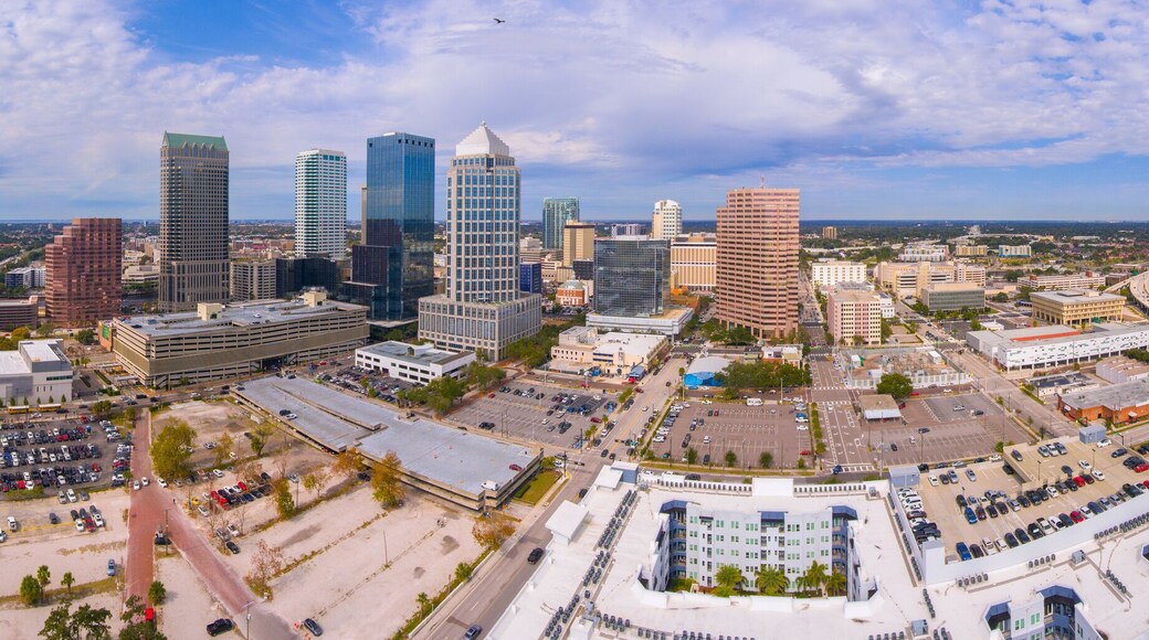 Tampa financial district modern buildings including 100 North Tampa, One Tampa City Center and Truist Place in downtown Tampa, Florida FL, USA.