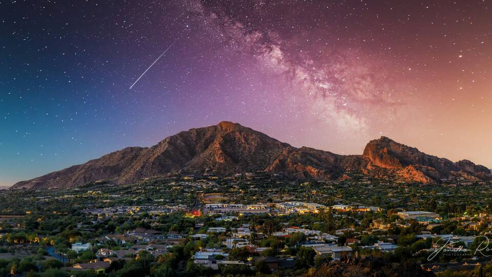 Camelback Mountain in phoenix arizona with milky way galaxy