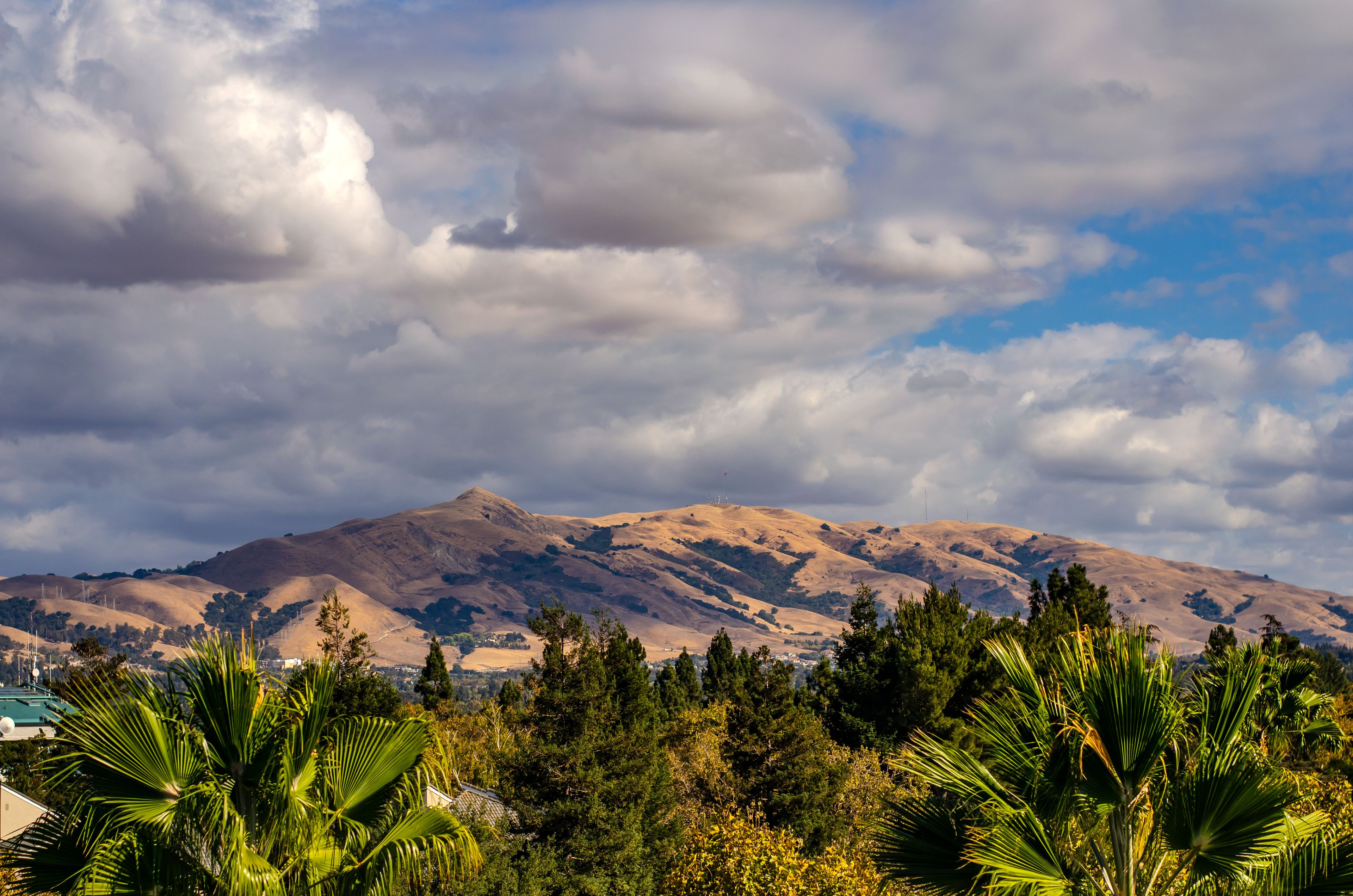 Dark rain clouds over the mountains Mission Peak, California