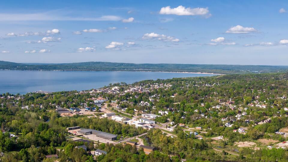Aerial view of Petoskey and Little Traverse Bay, Michigan