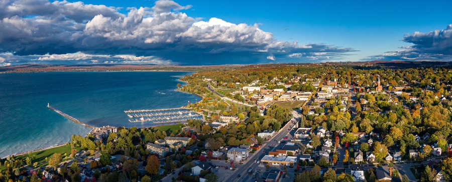 Aerial view of Petoskey in early Autumn