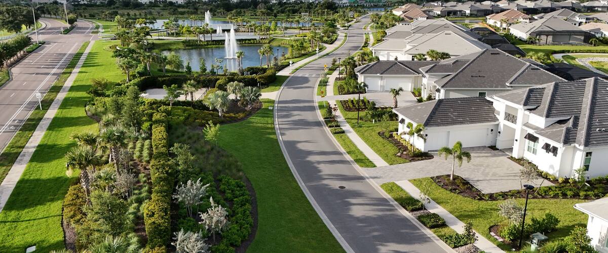 Lakewood Ranch, Florida neighborhood landscaping completes the luxurious real estate look