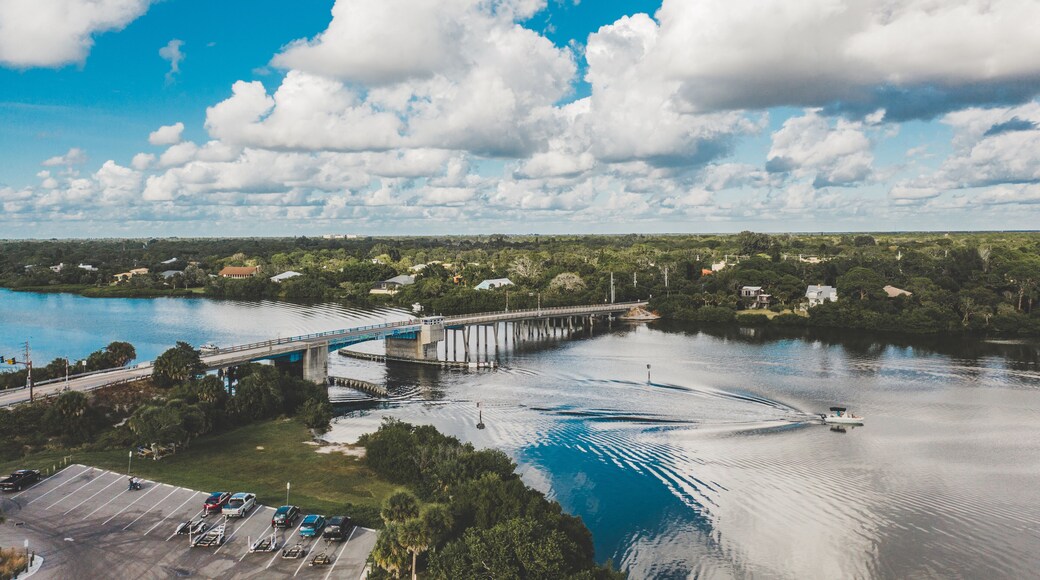 A view of a draw bridge and waterway between a key and mainland Florida