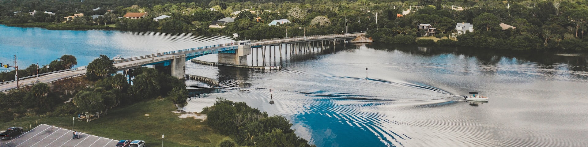 A view of a draw bridge and waterway between a key and mainland Florida