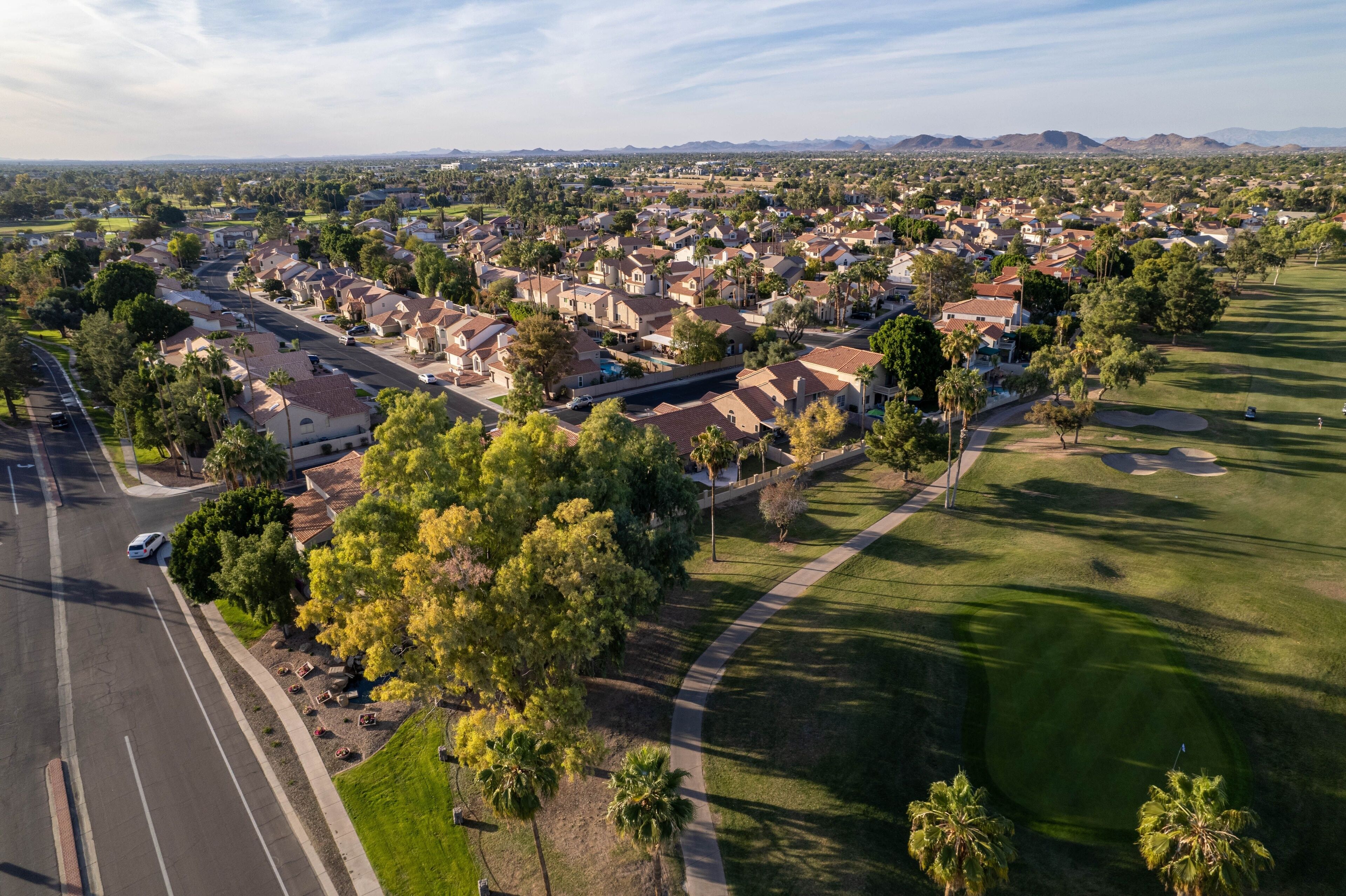 Scenic residential area with green trees. Arrowhead Ranch, Glendale, Arizona, United States
