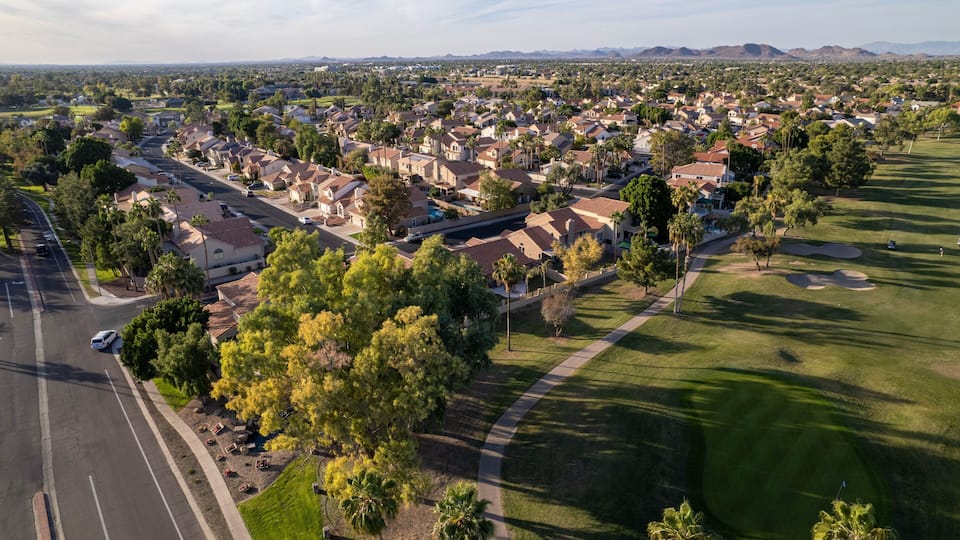 Scenic residential area with green trees. Arrowhead Ranch, Glendale, Arizona, United States