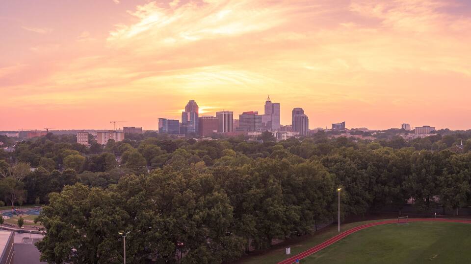 Downtown Raleigh, North Carolina at sunrise.