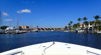 A day boating at a marina in Florida on a beautiful clear blue sky day
