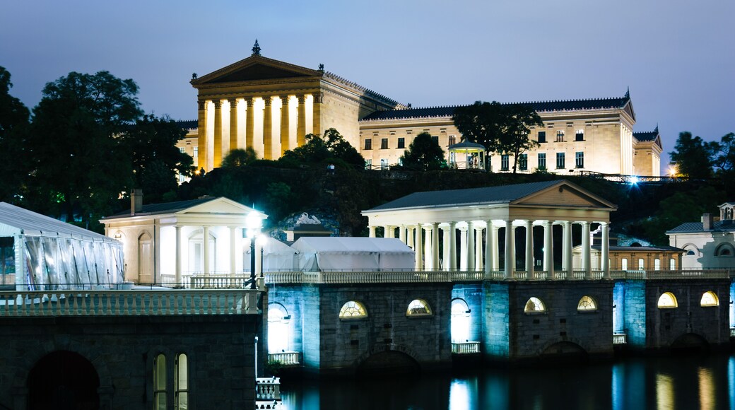 The Fairmount Water Works and Art Museum at night, in Philadelph