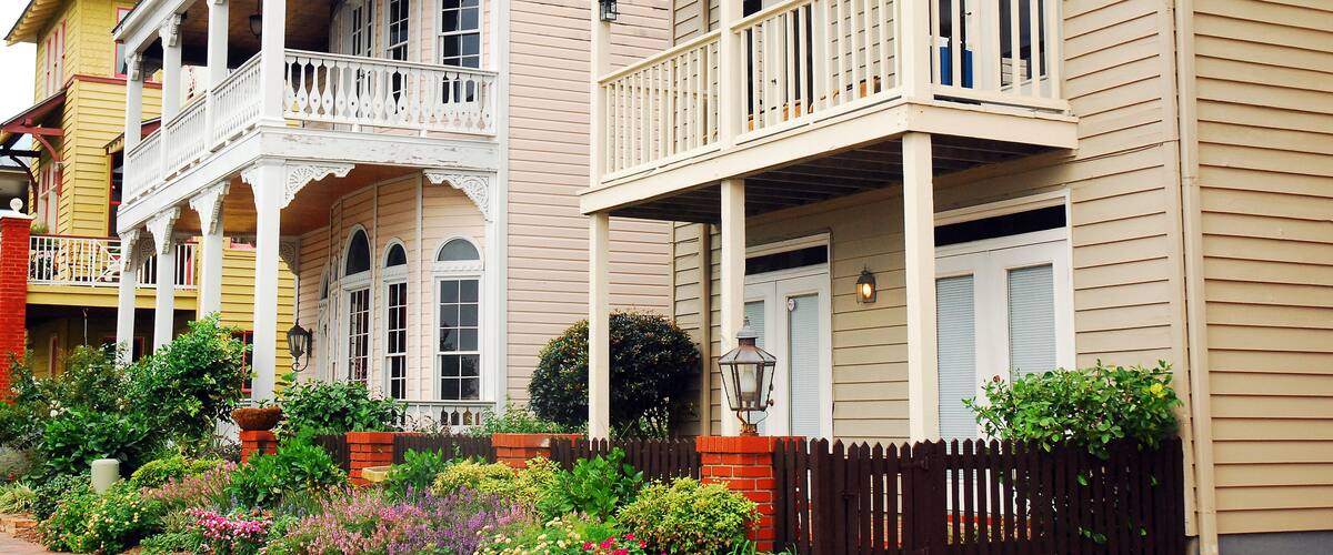 Gardens and balconies in Pensacola's historic Seville District