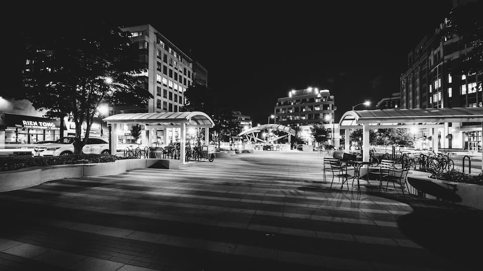 Clarendon Central Park at night, in Arlington, Virginia.