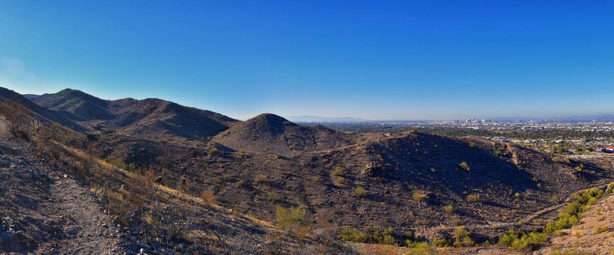 South Mountain Park and Preserve Views from Pima Canyon Hiking Trail, Phoenix, Southern Arizona desert. United States.